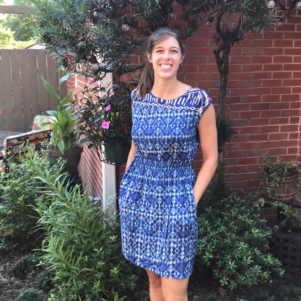 Blue Patterned Summer Dress with Beading